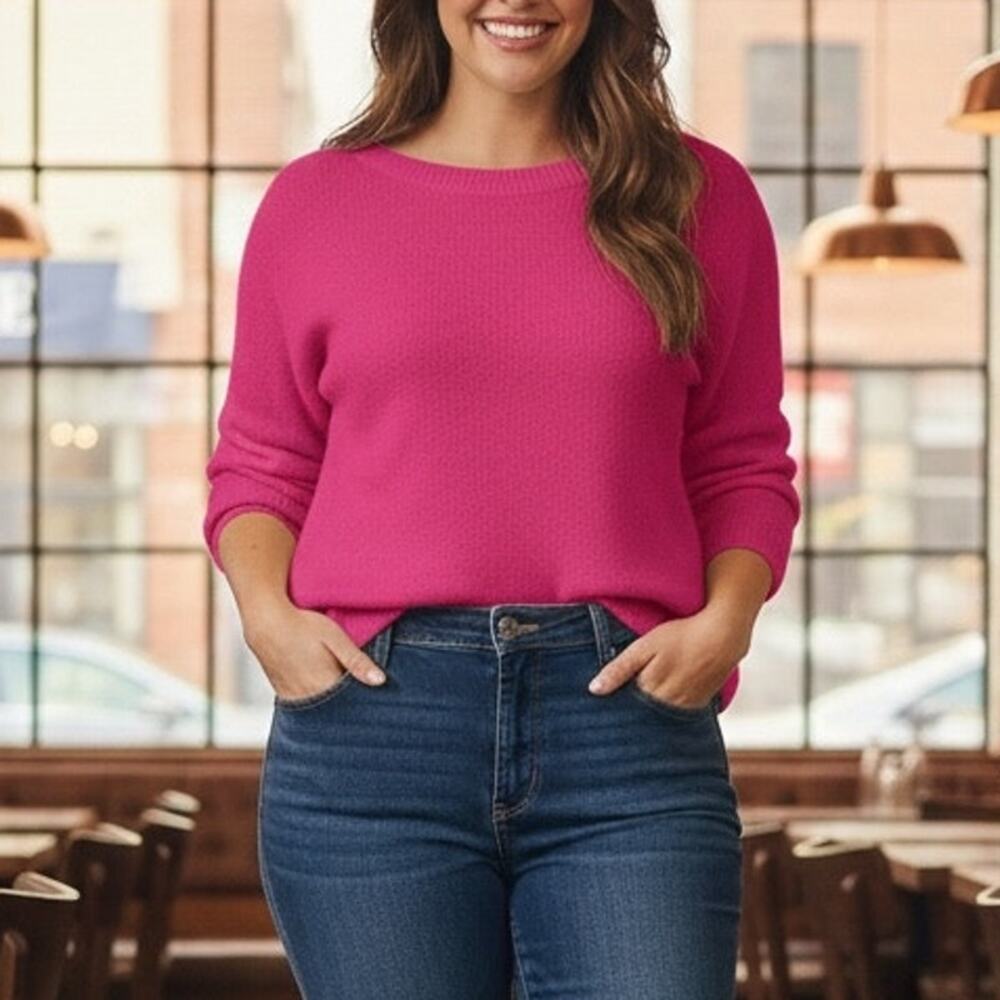 By Anthropologie Pink Linen Blend 3/4 Sleeve Sweater Small